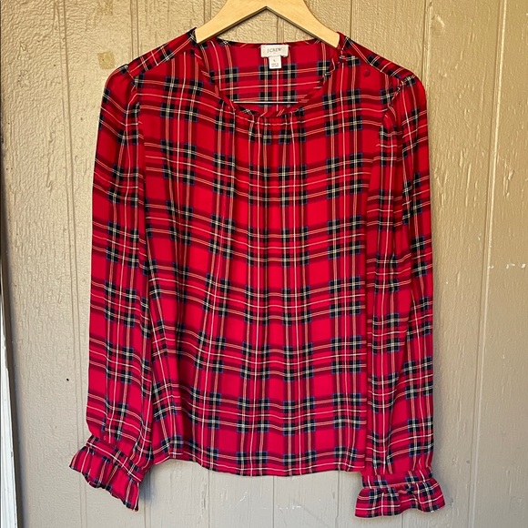 J. Crew Tops - J. Crew Red and Black Plaid Blouse